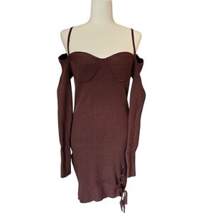 Urban Outfitters Jezebel Corset Ribbed Mini Dress Off Shoulder Long Sleeve Large